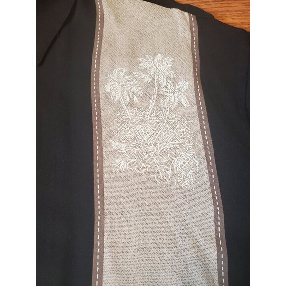 Moda‎ Campia Men's Size Large Button up Shirt Black Colorblock Palm Trees Hawaii - Picture 7 of 8